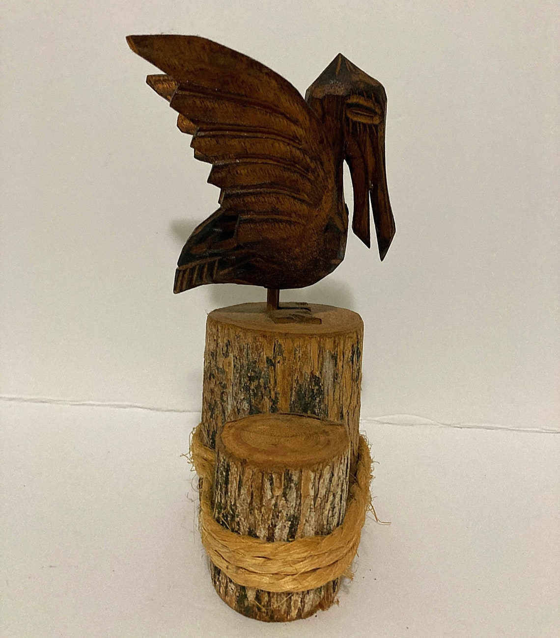 Vintage Wooden Carved Pelican Bird Wood Base Coastal Beach Etsy