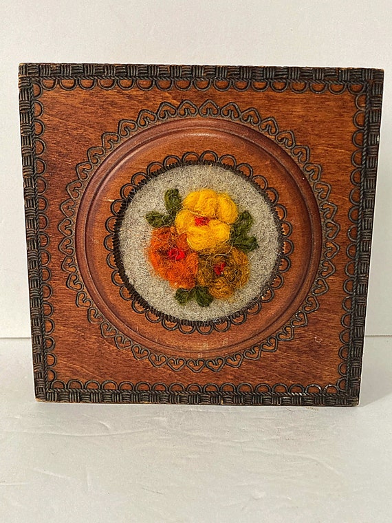 Wood Jewelry Trinket Box Needlepoint Lid Flowers Floral Carved - Etsy