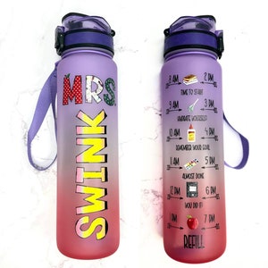Personalized Teacher Water Bottle: 32oz Tritan Hydration Tracker