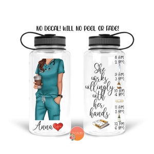 Nurse Gift | Water Bottle | Custom Water Bottle| Water Bottle with Straw | Nurse Graduation Gift | She Works Willingly with Her Hands