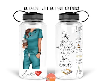 Nurse Gift | Water Bottle | Custom Water Bottle| Water Bottle with Straw | Nurse Graduation Gift | She Works Willingly with Her Hands