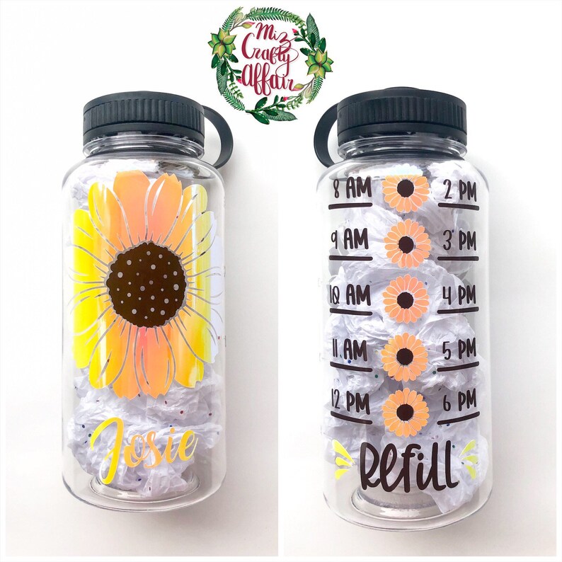 Sunflower Water Bottle Water Bottle Tracker Sunflower Etsy
