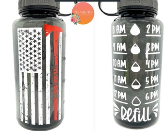 Firefighter Flag | Firefighter Water Bottle| Water Bottle Tracker| Custom Water Bottle| Water Bottle with Straw| American Flag