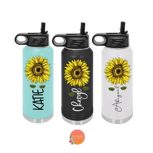 Sunflower Water Bottle | Custom Water Bottle | Monogram Water Bottle | Water Bottle | Tumbler with Straw |  Custom Sunflower Water Bottle |