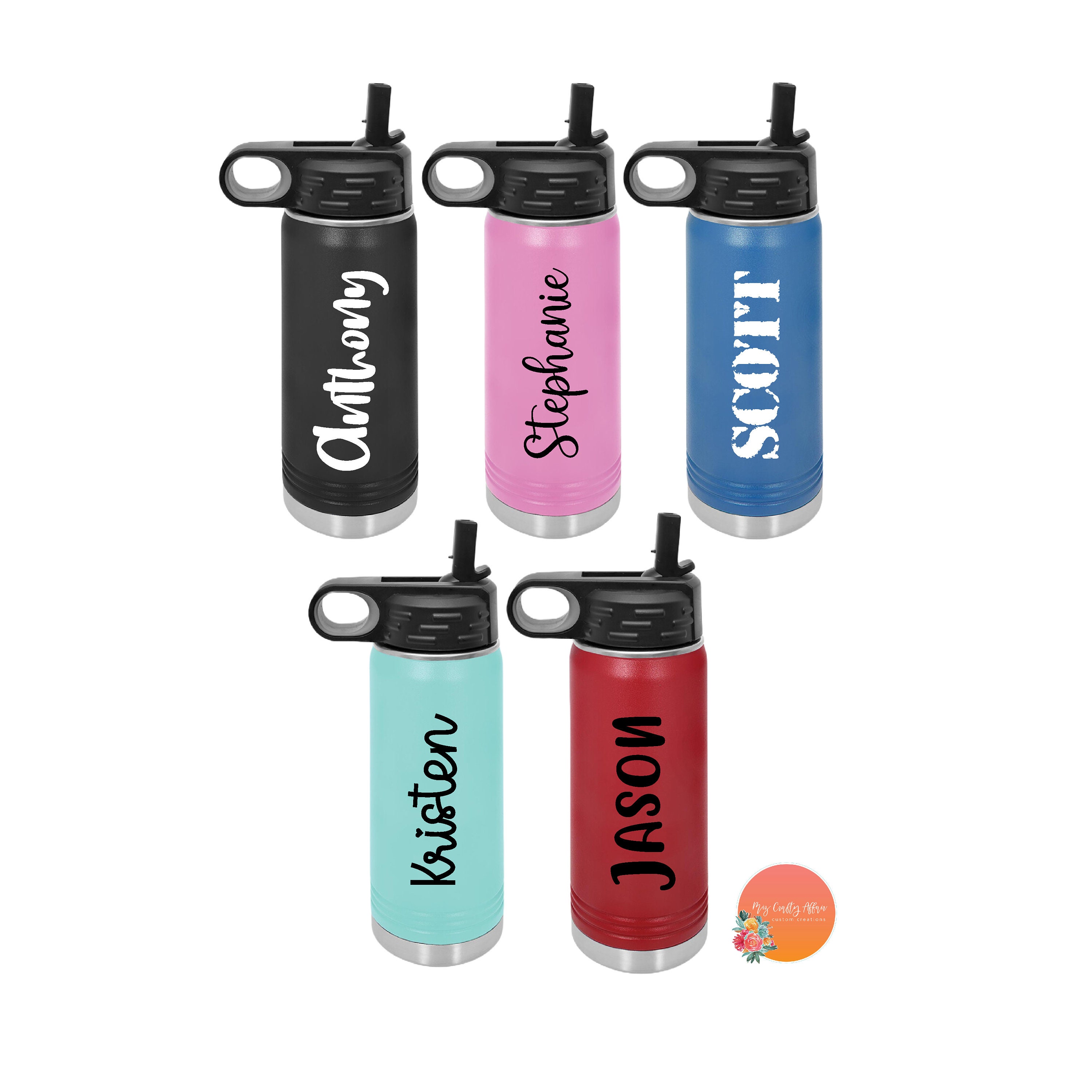 Personalised Kids Rainbow Water Bottle With Straw, School Water Bottle,  Nursery /preschool Bottle, Back to School, Gymnastics /ballet Bottle -   Israel
