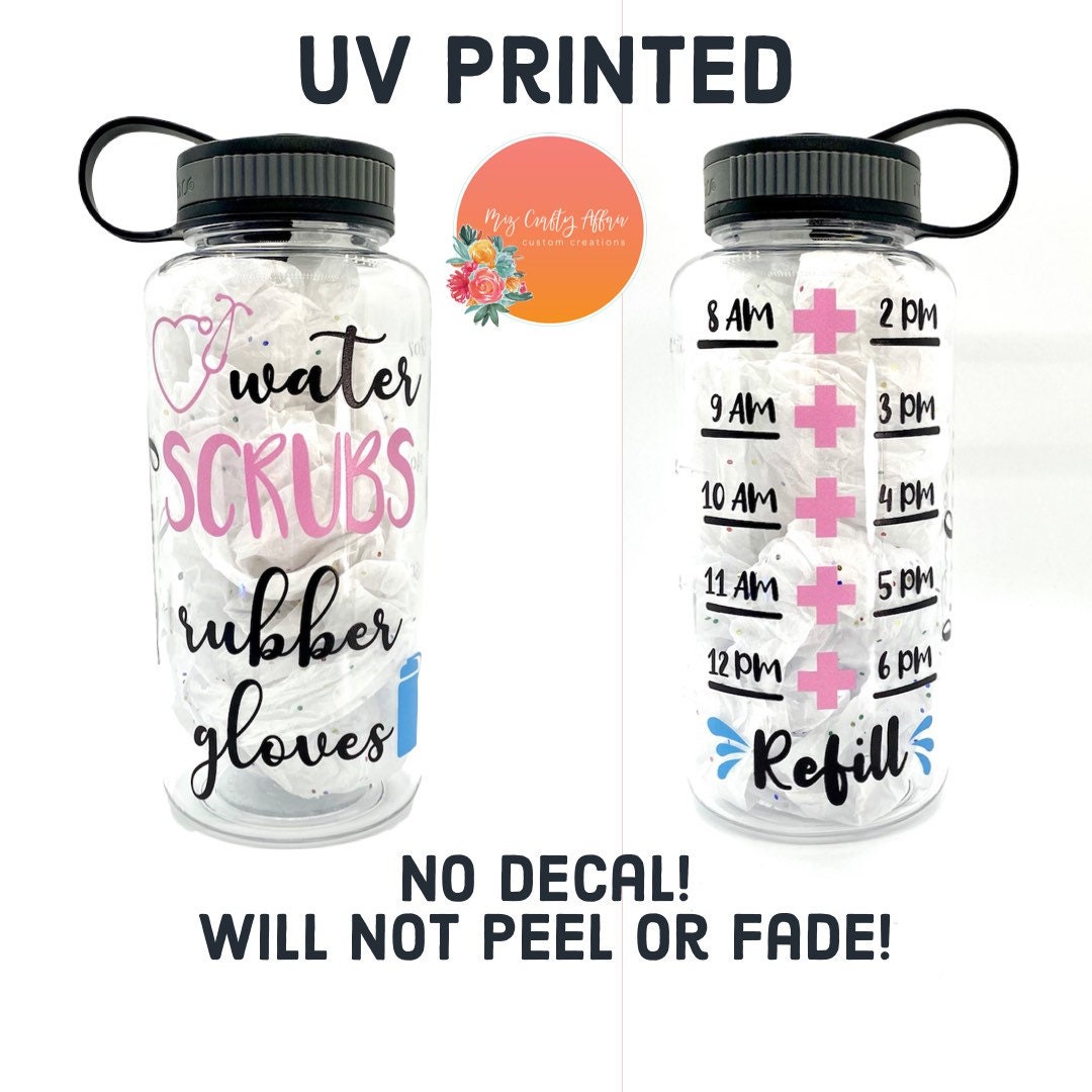 Water Scrubs and Rubber Gloves Water Bottle Tracker, Motivational Wat…