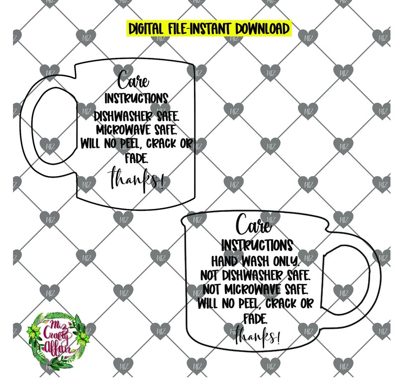 Mug Care Card Instructions Sublimation Care Cards Print and Etsy