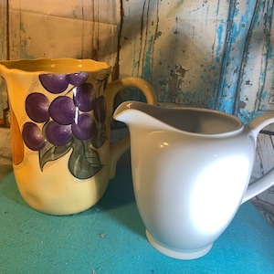 Ceramic Vintage Pitchers Your Choice with Hand Painted Flowers or Plain White Arabia Made in Finland in Excellent Condition!