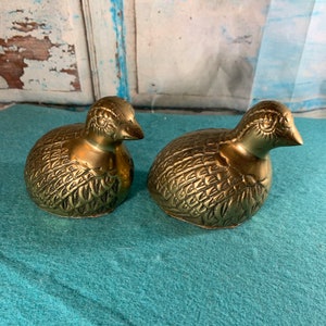 Heavy Vintage Small Solid Brass Quail Figurines or White Ceramic Quail Figurines Set of Two in Two Beautiful Options in Excellent Condition!