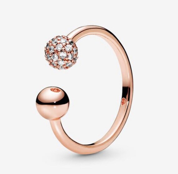 Pandora Polished Pave Bead Ring NEW in Rose Gold with Cubic Zirconia 188316CZ