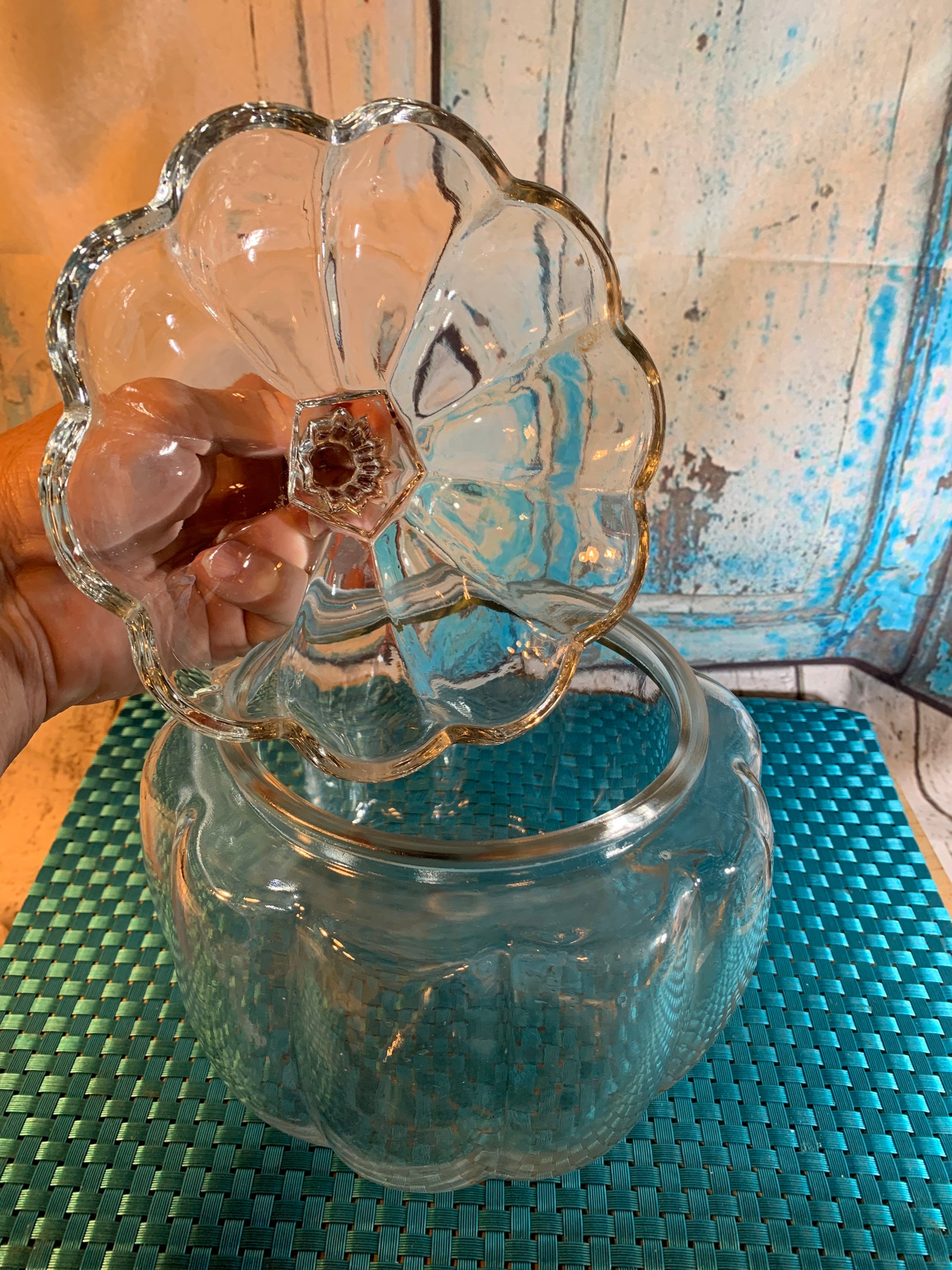 Vintage Anchor Hocking Clear Glass Pumpkin cookie Jar with Lid Cover –  wherethefoundthingsare