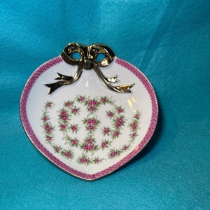 Vintage Lefton China Hand Painted Heart Shaped Trinket/Candy Dish