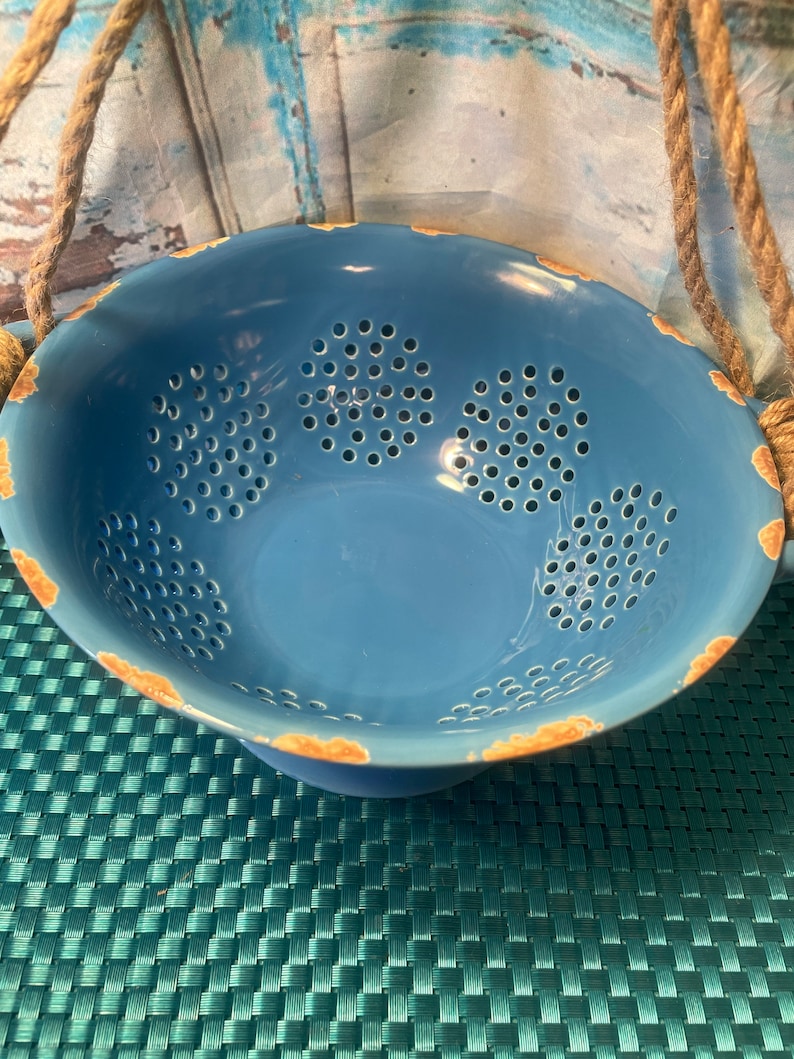 Rusty Colander Vintage Inspired Blue Ceramic Colander, Strainer, Farmhouse Planter ...