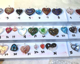 Hand Blown Glass Heart Pendant: Floral Dichromatic and Colorful Designs