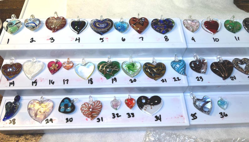 Hand Blown Glass Heart Pendant: Floral Dichromatic and Colorful Designs image 1