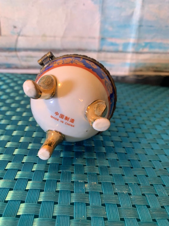 Vintage Hand Painted Porcelain Egg: Floral Trinket Box With 10k