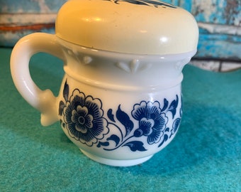 Collectible Avon Ceramic Jar: Blue Floral Design, Plastic Lid