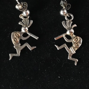 Sterling silver and 14 karat gold Kokopelli Earrings