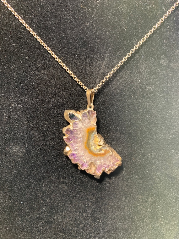 Unique Rough Cut Amethyst Slice Silver Dipped on … - image 2