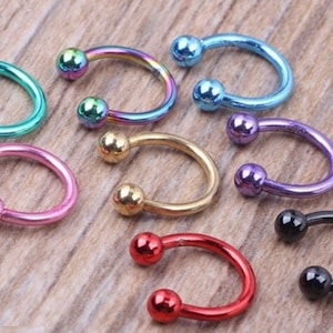 Horseshoe. Bridge/Septum/Nostril/Nose/Lip Ring Pierced Surgical Steel 14 gauge NEW Cone Spike Ball 8, 10, 14 & 16mm