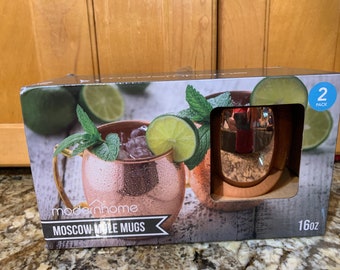 Moscow Mule Copper Mug Set of 2 Modern Home NEW IN Original Box!!