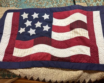 Vintage Quilted Pillow Cases, Pillow Shams and Wall Hangings. Your Choice! Eight Point Star or US Flag Waving.