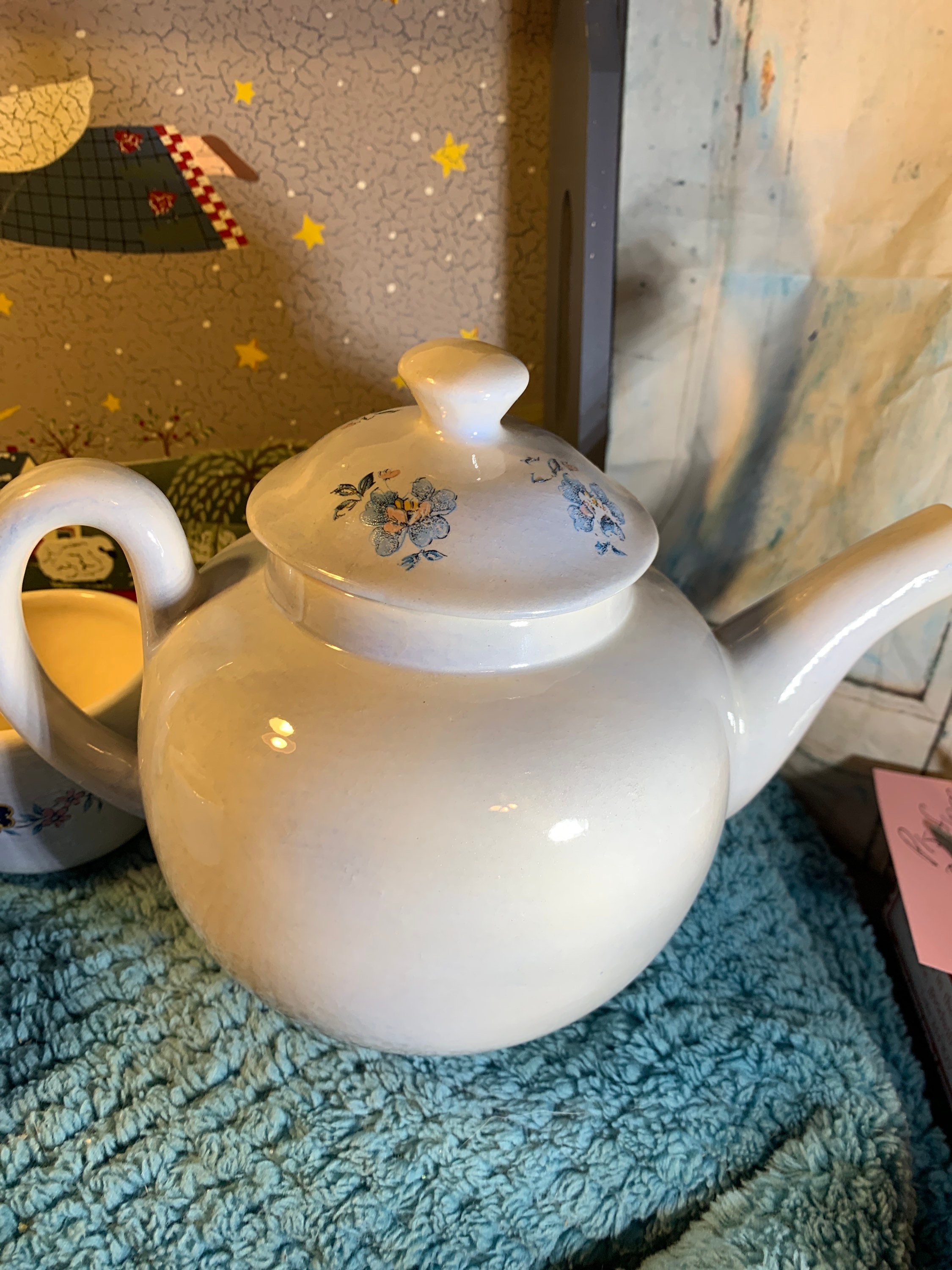 Unique Vintage Japanese Tea Set With Tea Pitcher and 4 Cups Floral