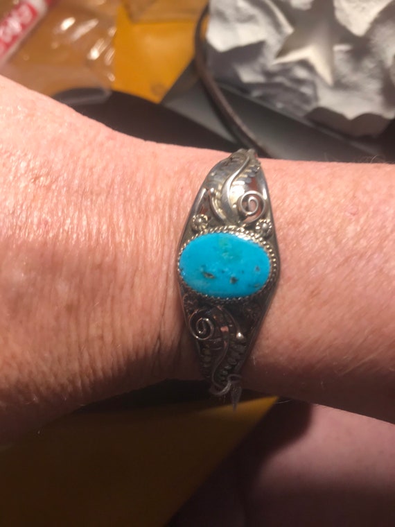 Bracelet Navajo Argent Et Turquoise – Occasion, Style Ethnique, Argenté !