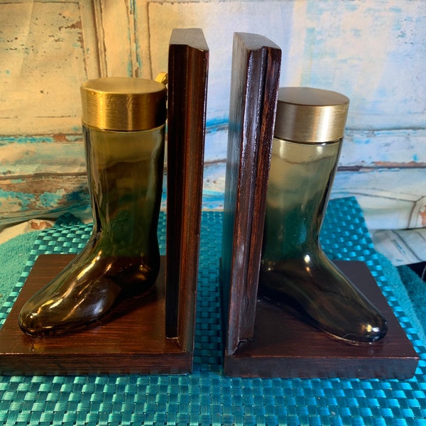 Handmade Bookends- English Riding Boot Bookend Set Using Two Vintage Avon Mens Cologne Boot Bottles in Great Condition!