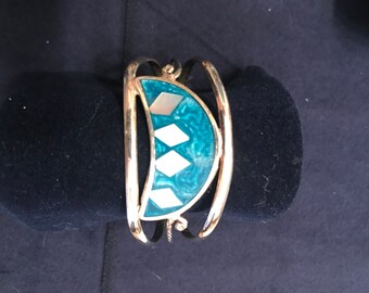 Silver, Mother of Pearl and Turquoise colored Cuff Bracelet