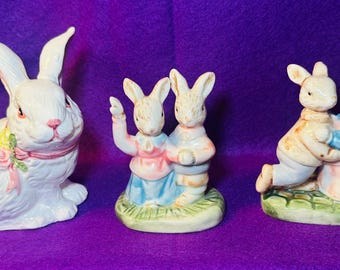 Figuritas de conejos, figuritas de conejos, figuritas de Pascua, coleccionables, baratijas de los años 90