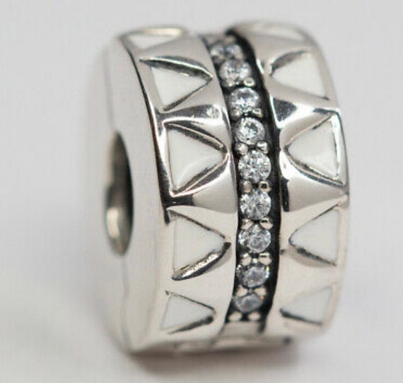 Pandora Sparkling Jagged Lines, White Enamel & Cl… - image 1