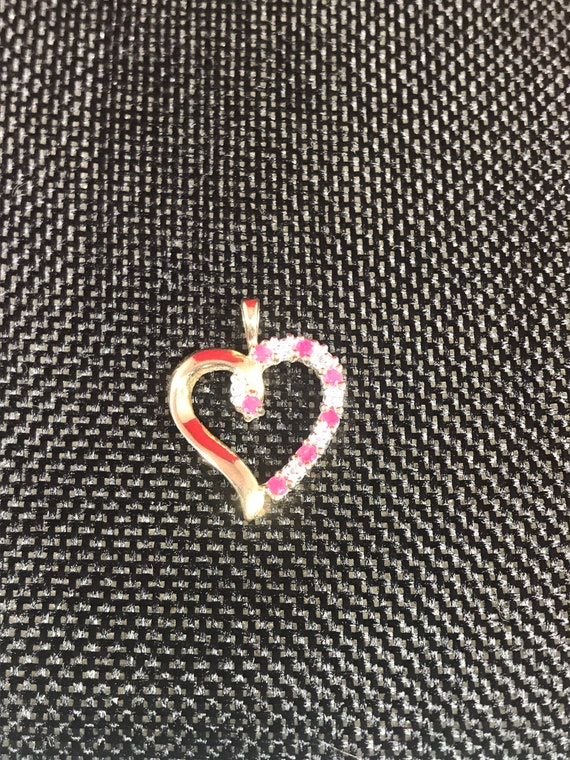 Ruby and white sapphire heart pendant sterling sil