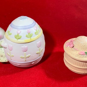 Vintage Easter Decorations Ceramic Bunny Easter Egg House Trinket Box and Ceramic Easter Egg Trinket Box