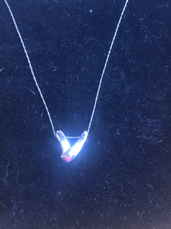 Solid sterling silver V shaped pendant on a rope … - image 1