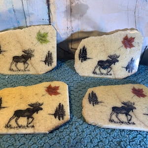 Vintage Granite Moose Canadian Coasters Set of Four Banff Canada