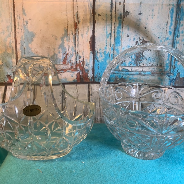 Vintage Block Mouth Blown, Hand Cut Leaded Crystal Baskets. Like NEW Your Choice Made in Poland
