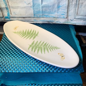 Spring Oval Snack Platter- Vintage Ceramic Hand Painted Platter with Leaves and Butterflies Signed by Artist in Excellent Condition!