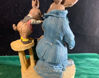 Adorable Small Bunny Tailoring a Big Bunny Music Box 1994