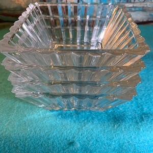Heavy Crystal Set of Four Vintage Clear Glass Square Bowls in Excellent Condition!