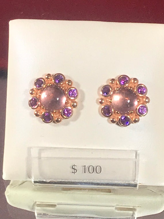 Pandora Floral Studs in Rose Gold WITH Pink Cubic 