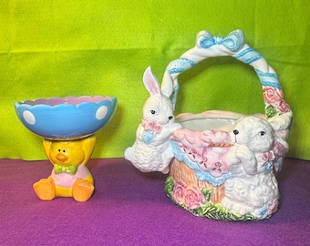 Easter Decorations, Vintage Duck Candy Dish or Bunny Basket. Duck Egg Bowl or Bunny Basket. Your Choice.