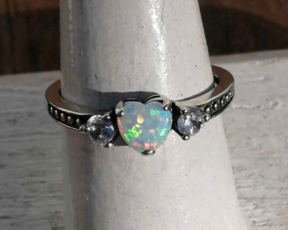 Heart Opal and Cubic Zirconia in Sterling Silver … - image 1