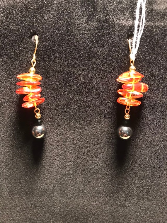 Unique Genuine Baltic Amber Earrings with Hematite