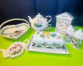 Portmeirion Butter Dish,Teapot and Cup,Spoon Rest,Clock,Salt and Pepper Shakers,Heart Basket, Botanic Garden Collection. Your Choice!