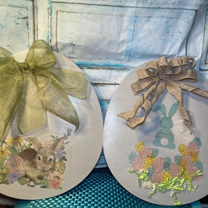 Decoupage Easter Egg Canvas: Bunny & Floral Decoration