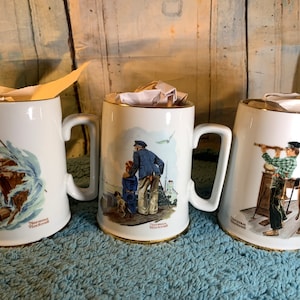 Vintage Norman Rockwell Mugs- Set of Three Collectable Ceramic Mugs - Ocean/River Water Theme in Excellent Condition!
