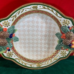 Fritz and Floyd Ceramic Vintage Holiday Serving Bowl with Pinecones NEW in Excellent Condition!