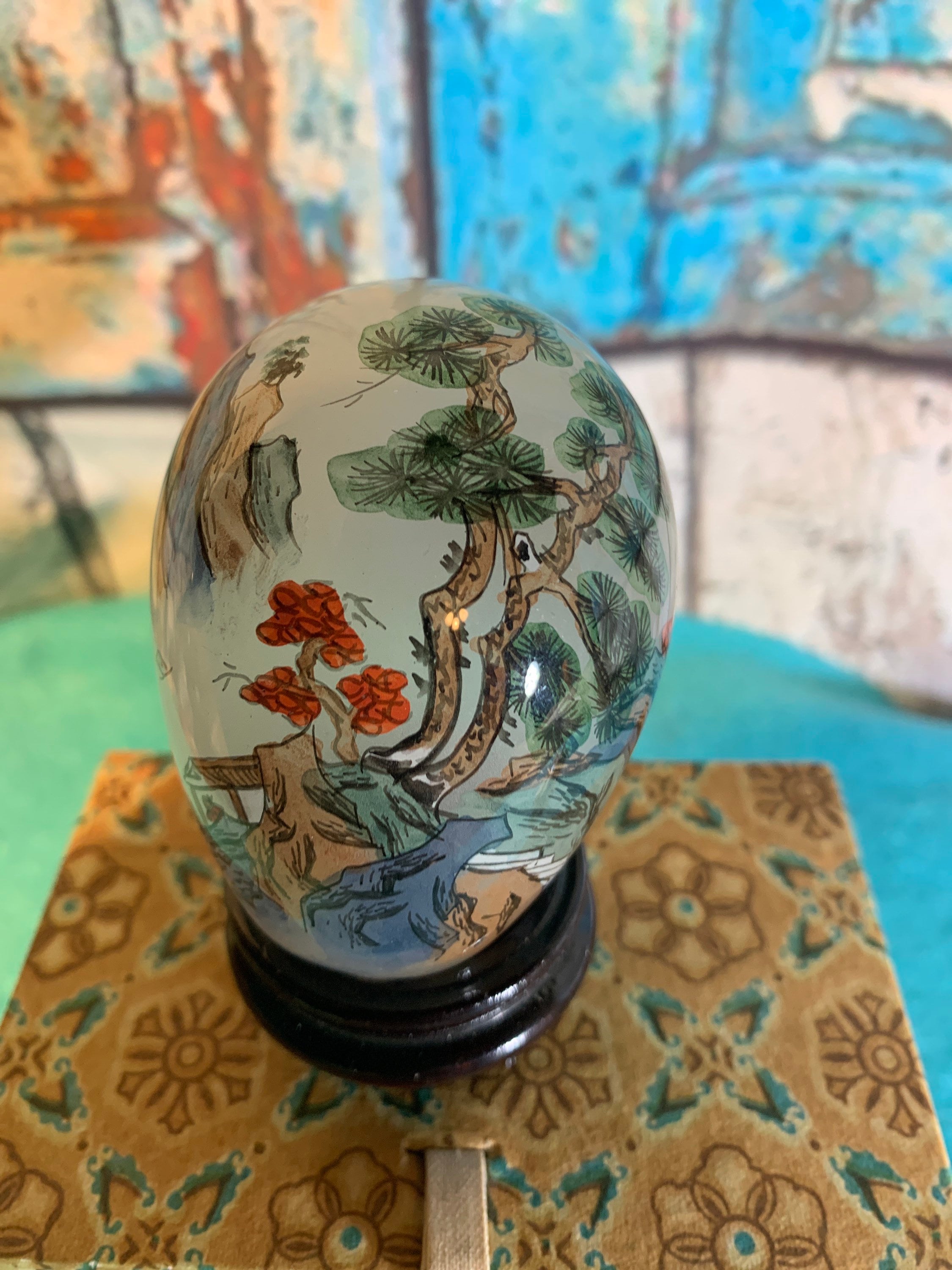 Hand Painted Japanese Ceramic Egg: Hummingbird & Floral Decor - Etsy
