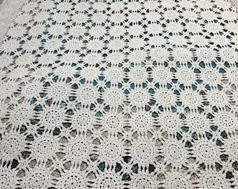 Stunning Vintage Hand Crocheted Lace Table Cloth. Fits Most Shapes Large Enough to be a Coverlet on a Bed. Intricate .Handmade